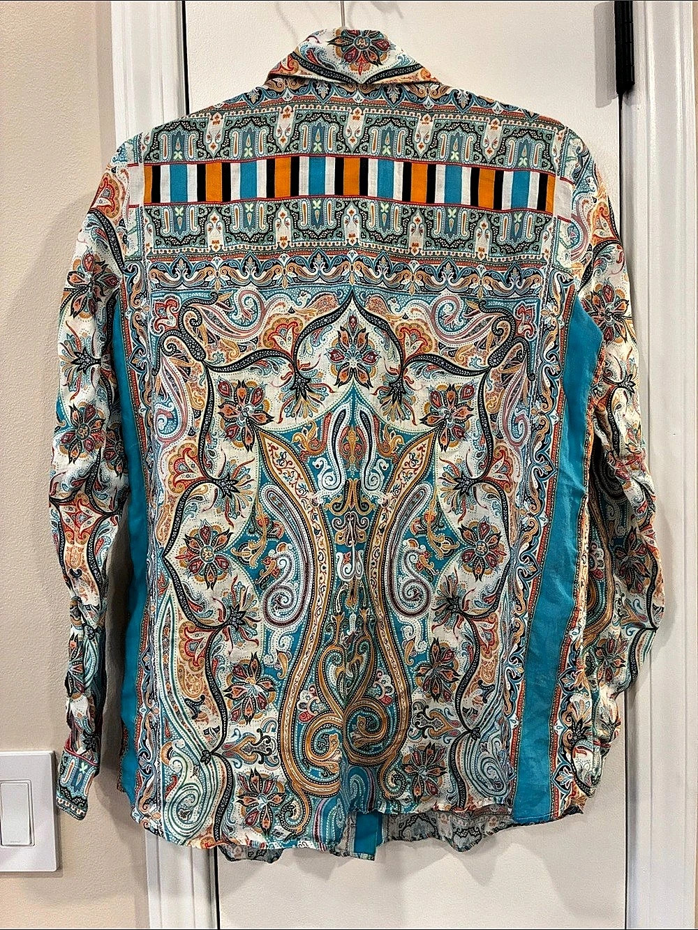 Etro Paisley Print Ramie Blouse Blue & Orange Size 38 Like New - Picture 2 of 5
